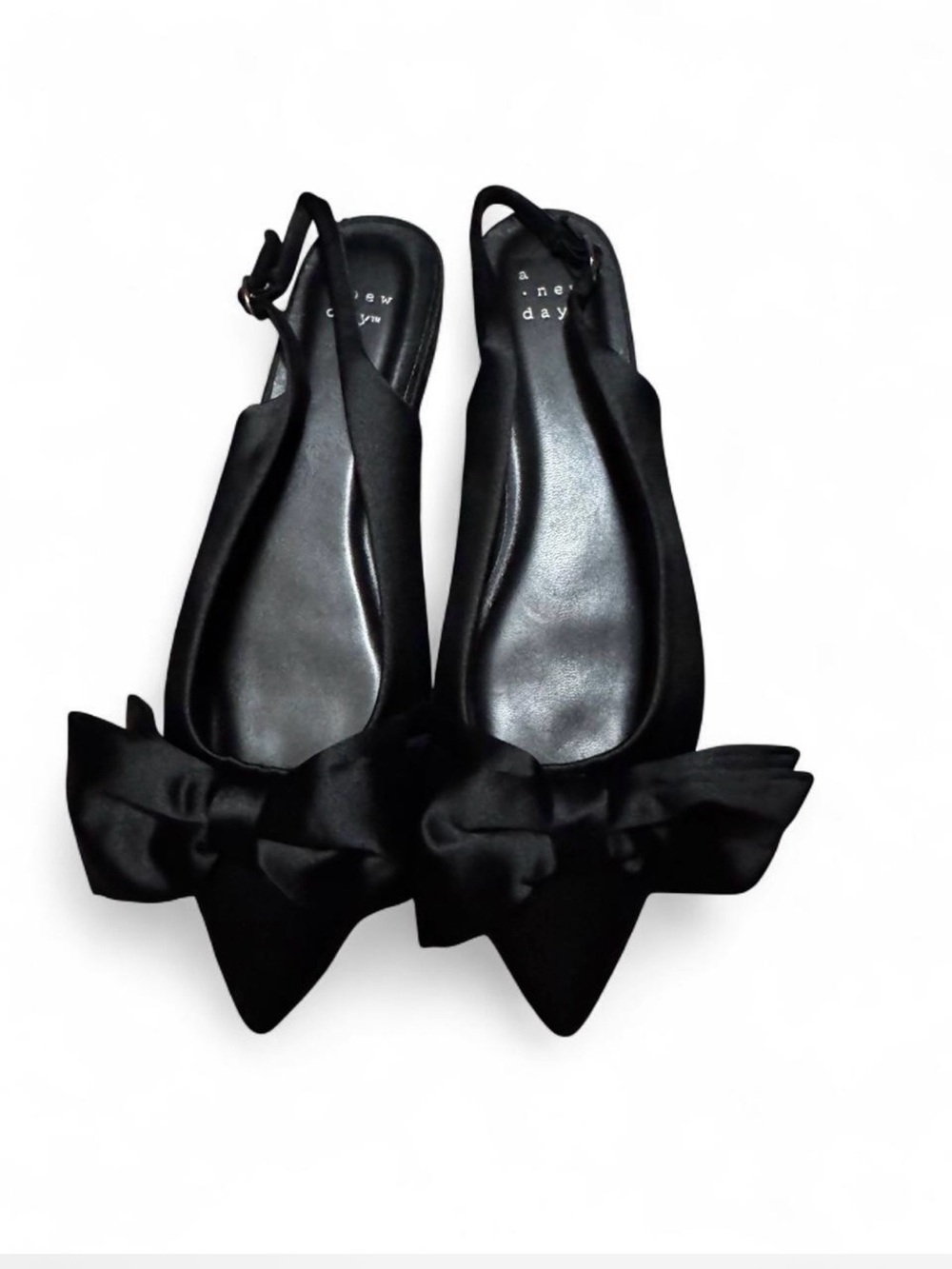 a new day Black Pointed Slingback Flats with Bow